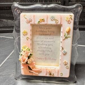 VTG Gift Alliance‎ Birthday Photo Frame Floral Roses Glass Easel Back Sentiments
